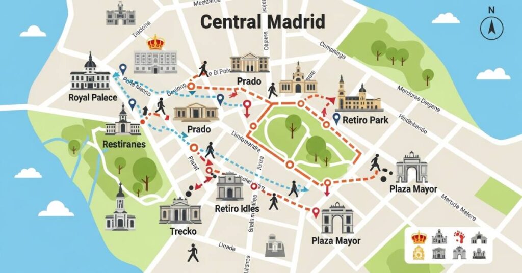 Madrid 3 day itinerary map for first time visitors
