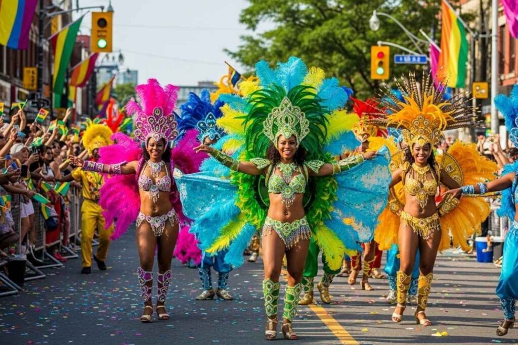 Toronto Caribana summer festival parade colorful costumes crowd
