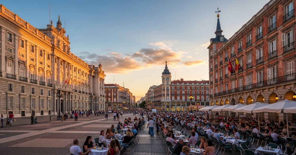 Best things to do in Madrid for first time visitors – view of Royal Palace and Plaza Mayor
