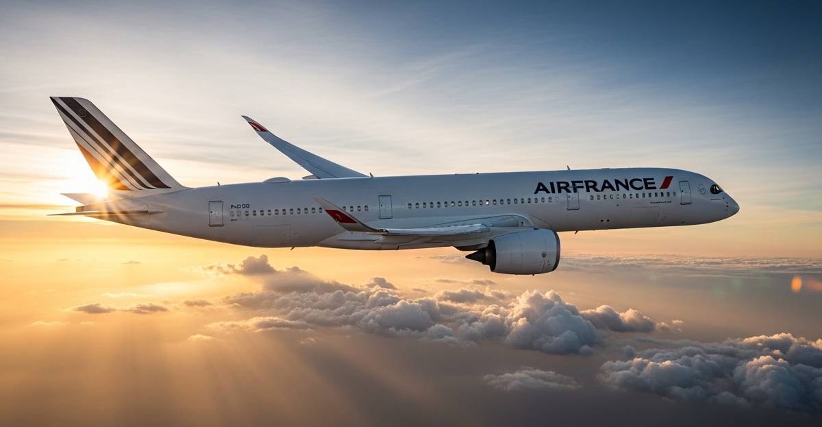 Air France A350 flying to Las Vegas on the new summer 2026 direct route at sunset