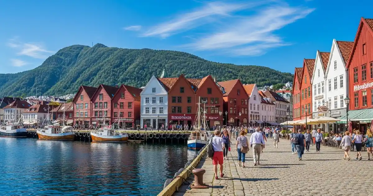 Bergen Norway summer travel – colorful Bryggen UNESCO wharf