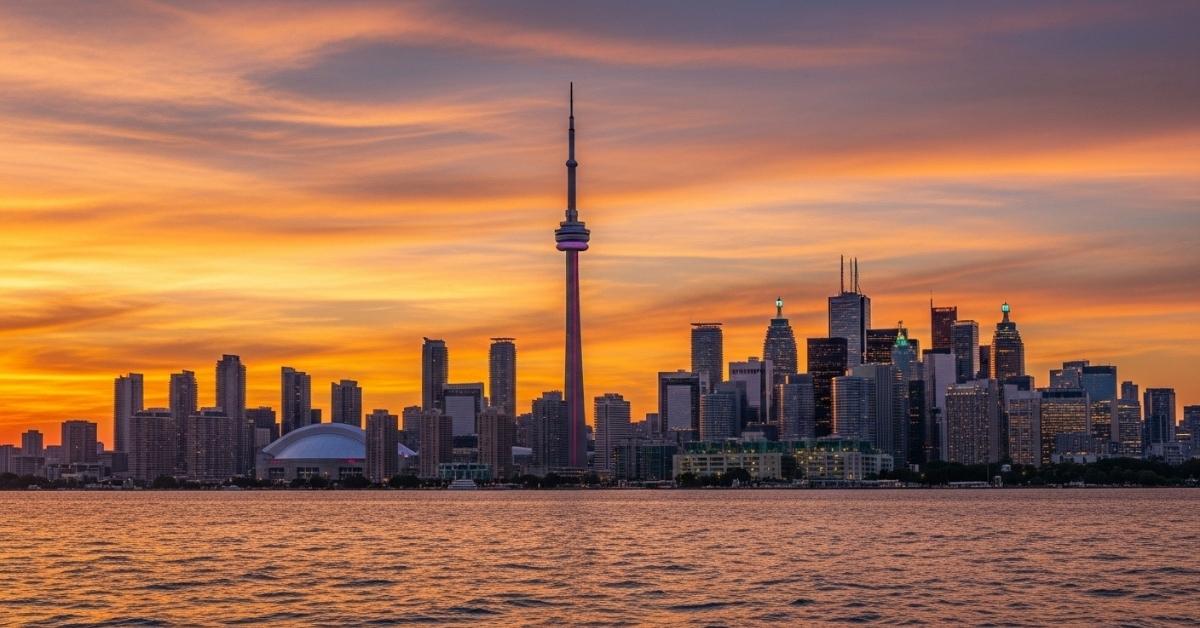 best summer vacation Toronto skyline CN Tower sunset waterfront view