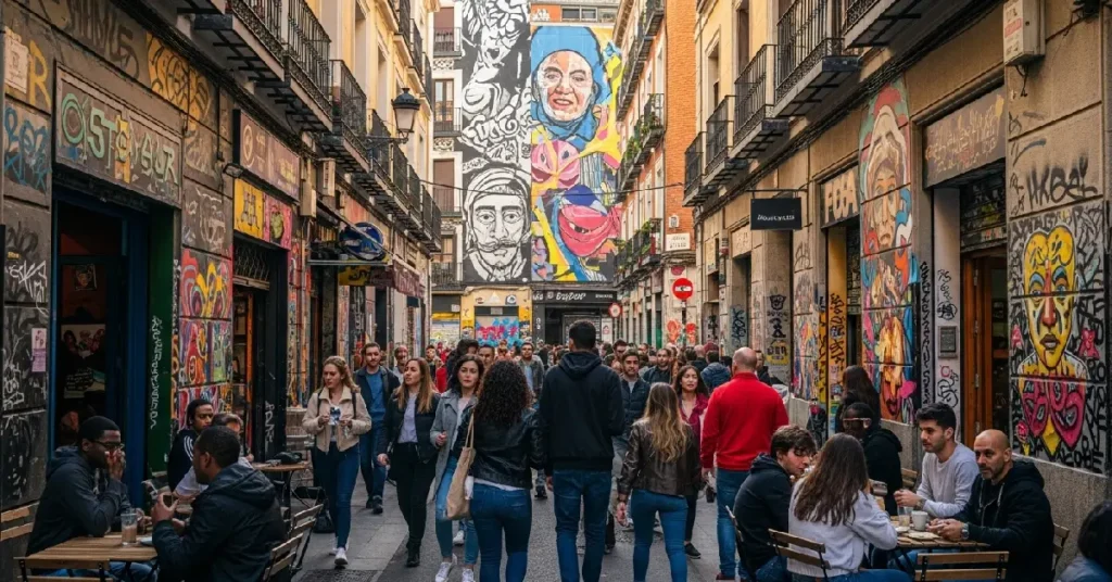 Lavapiés Madrid multicultural neighborhood with street art