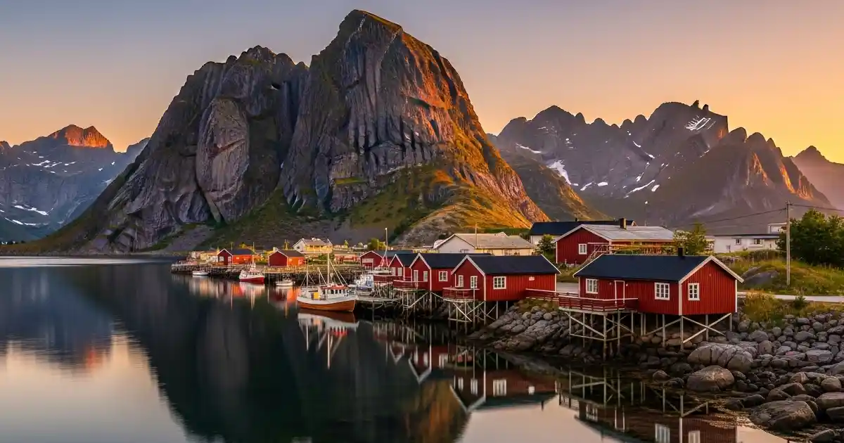 Lofoten Islands summer travel – Reine village with midnight sun