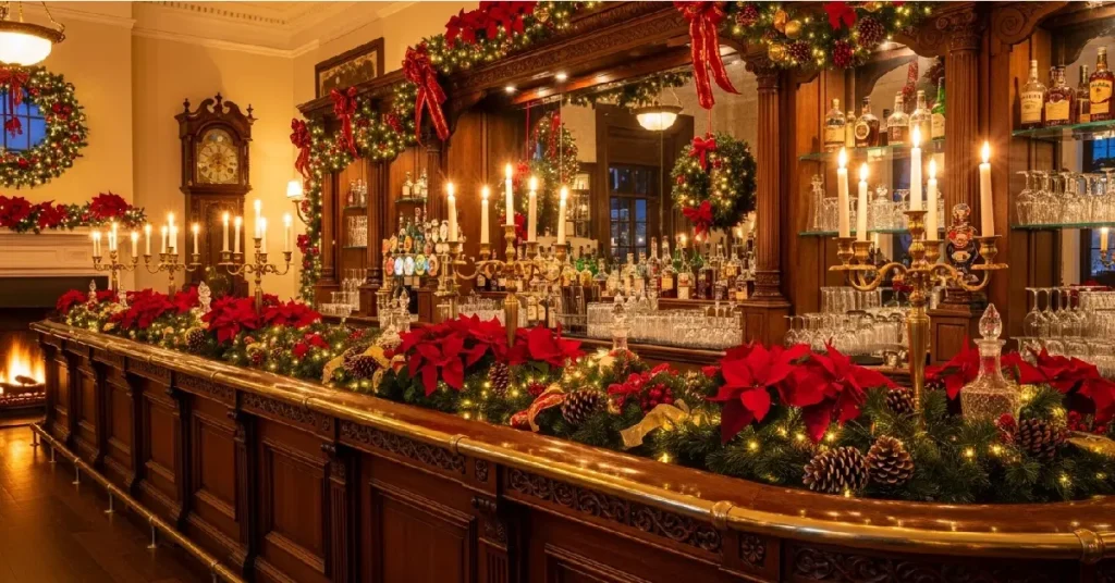 The historic long bar at Oscar Wilde, a top restaurant to visit in Manhattan.