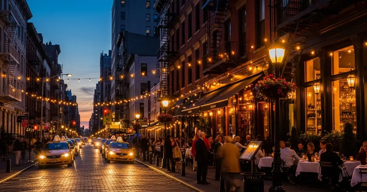 A scenic view of the top restaurants to visit in Manhattan during sunset.