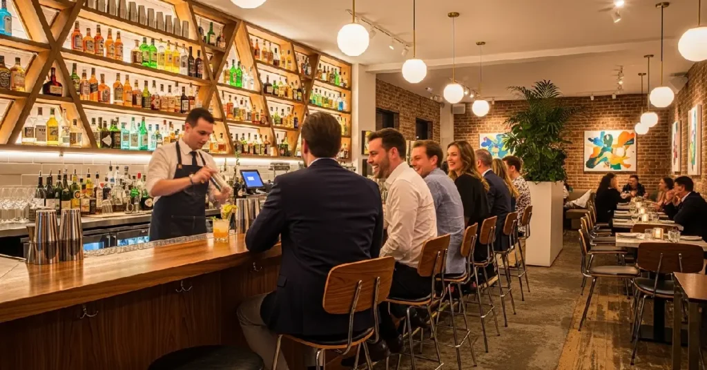The trendy interior of The Corner Store, a top restaurant to visit in Manhattan.
