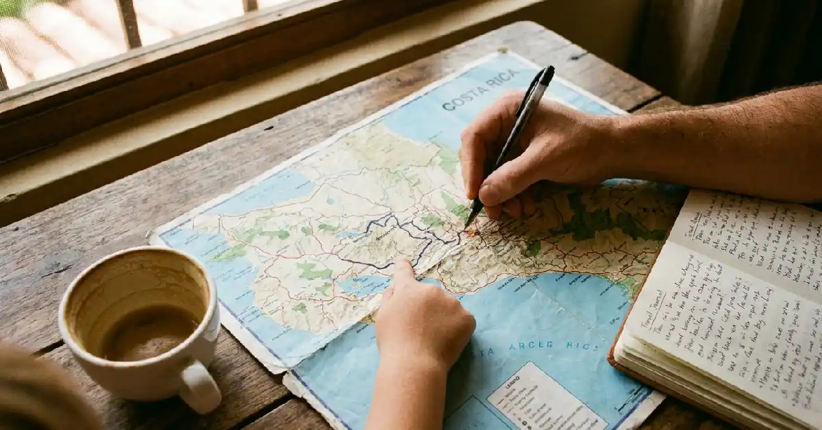 arent and child planning Costa Rica family itinerary on road map — 10-day trip for families