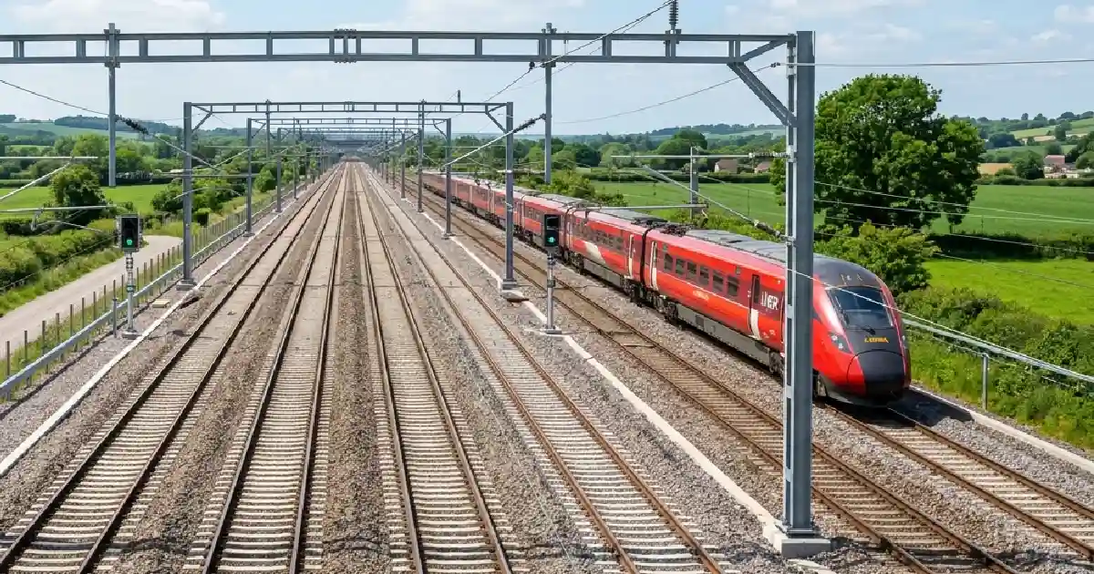 Modernized UK railway tracks and infrastructure after Network Rail engineering works in May 2026
