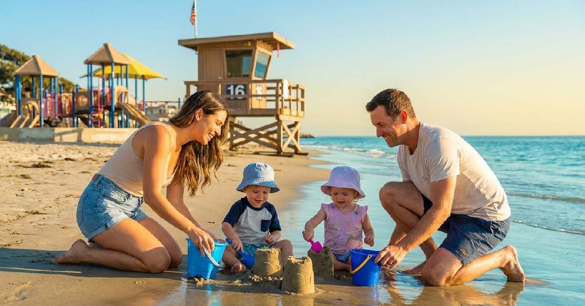 Family enjoying a San Diego family beach vacation with toddlers summer 2026 at La Jolla Shores