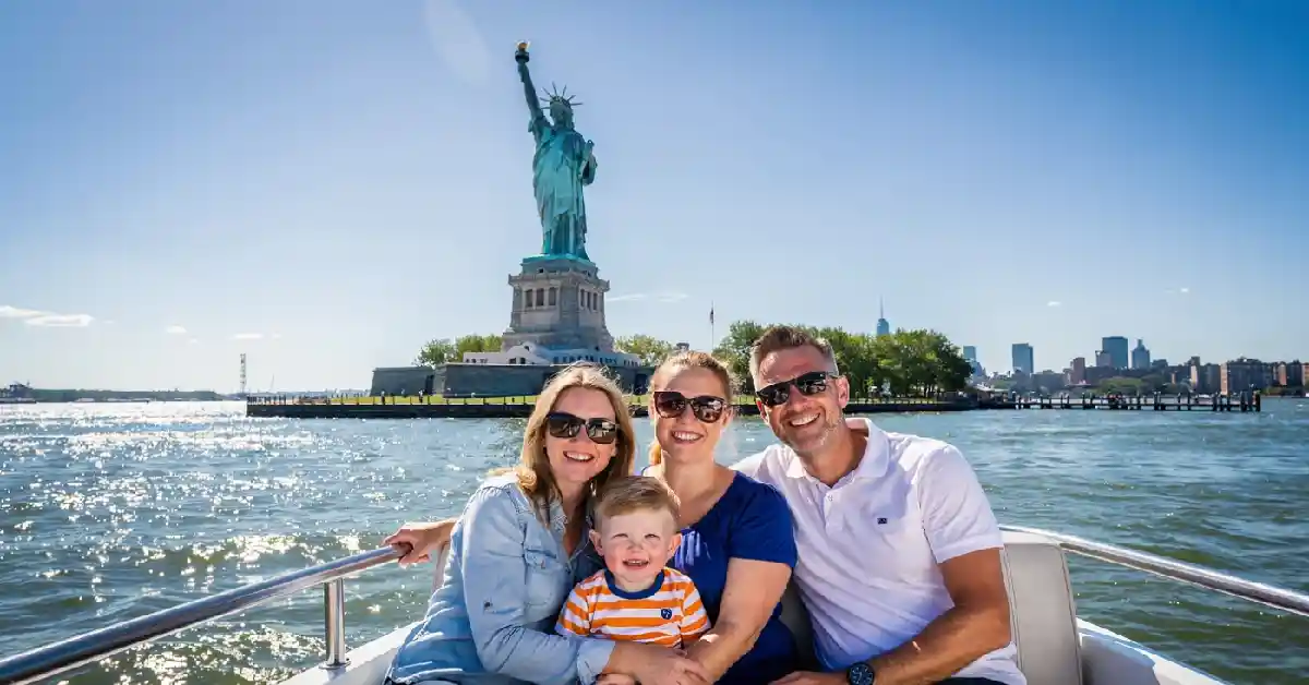 Family enjoying Statue of Liberty visit arranged by their travel planner New York City