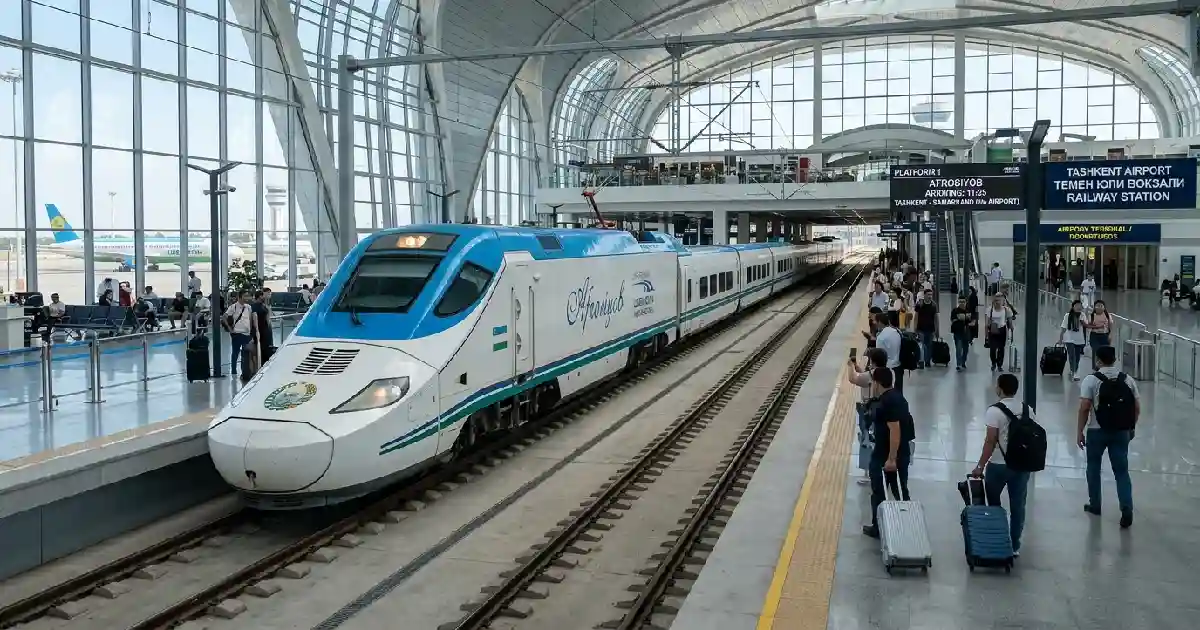 High-speed rail station integrated with the new Tashkent International Airport multimodal hub