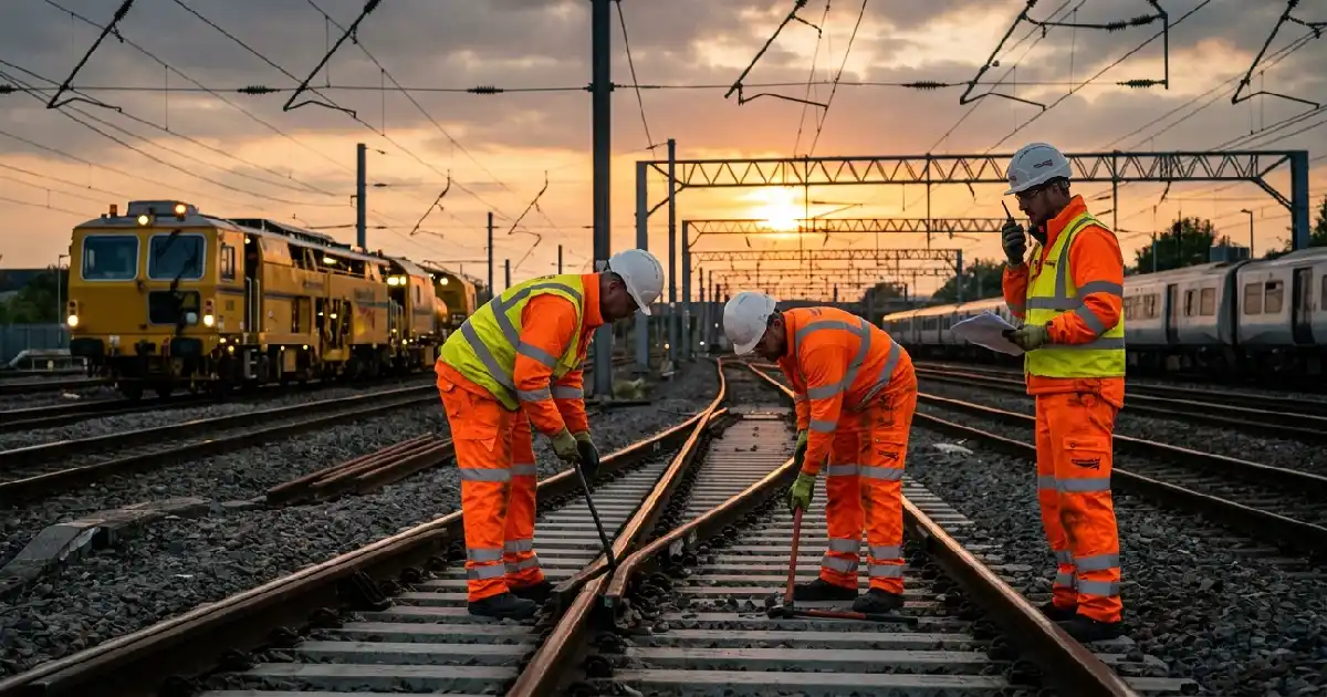 UK rail disruption May 2026 showing Network Rail engineers working on tracks during essential infrastructure upgrades