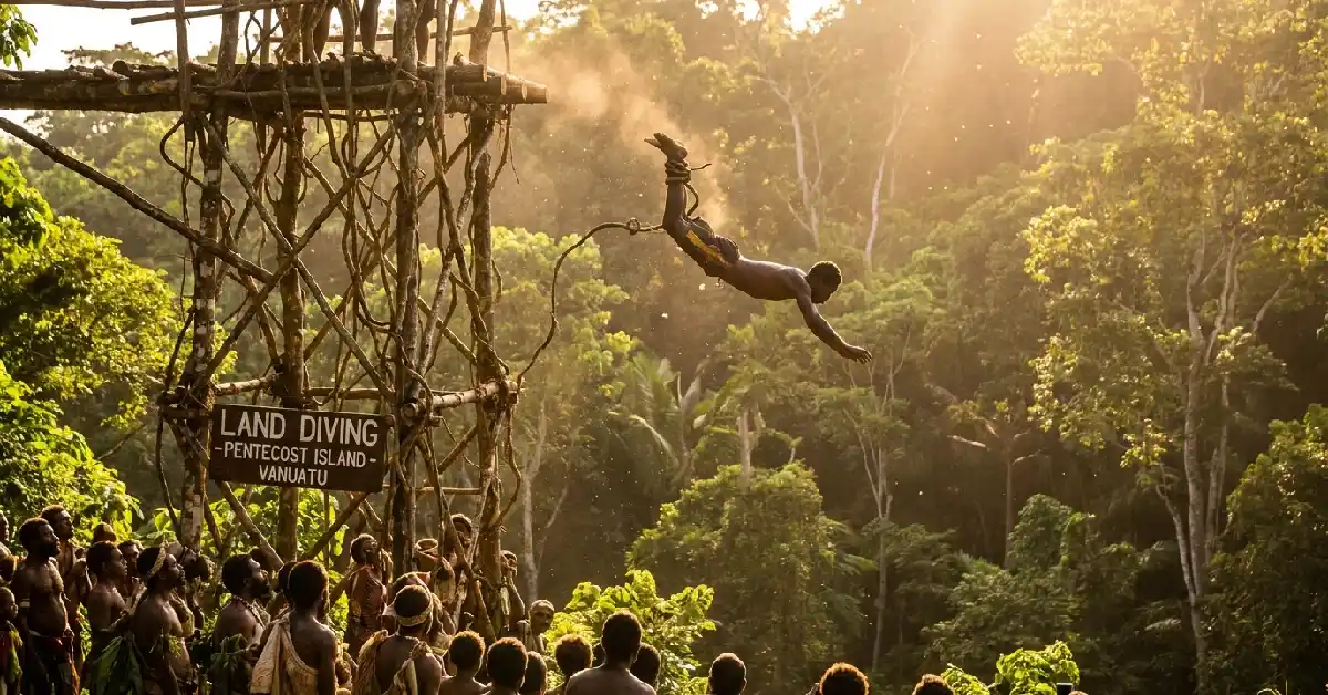 Traditional land diving ceremony on Pentecost Island, Vanuatu – a powerful cultural ritual in the hidden gems of Oceania islands travel guide