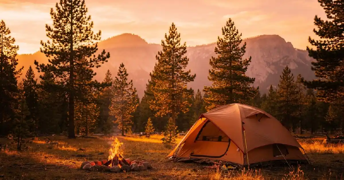 wyoming travel tips budget camping tent yellowstone national park golden hour