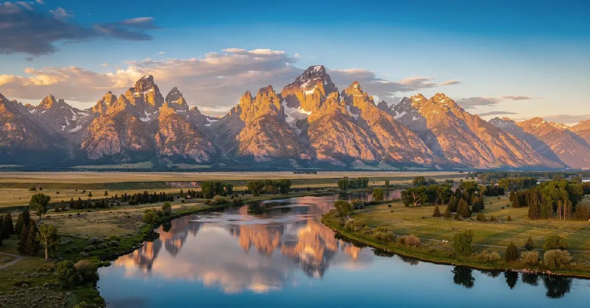 best travel guide for wyoming grand teton mountain range sunrise reflection snake river