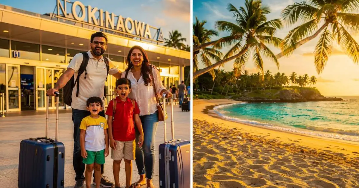 Indian family arriving in Okinawa with kids for vacation
