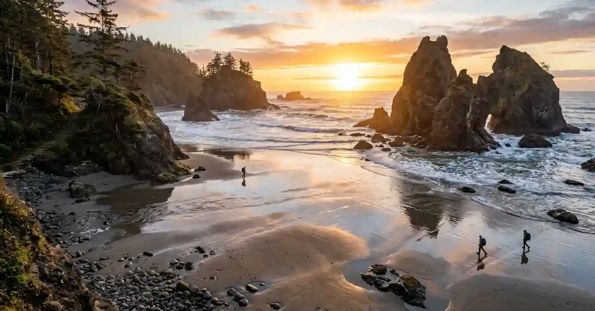 Secret beach in Oregon with sea stacks at low tide, Samuel H. Boardman Corridor