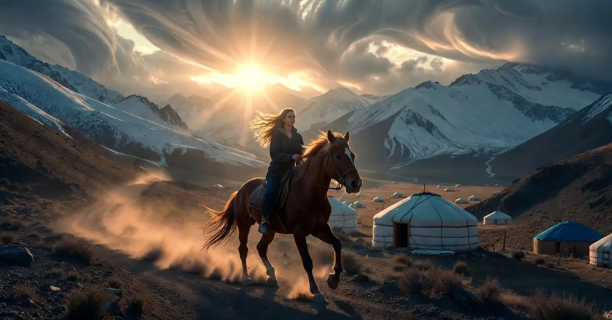 Traveler riding horseback through Kyrgyzstan mountains during an unforgettable adventure