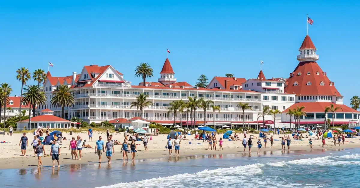 Historic Hotel del Coronado on the beach, a landmark stop in a San Diego travel itinerary