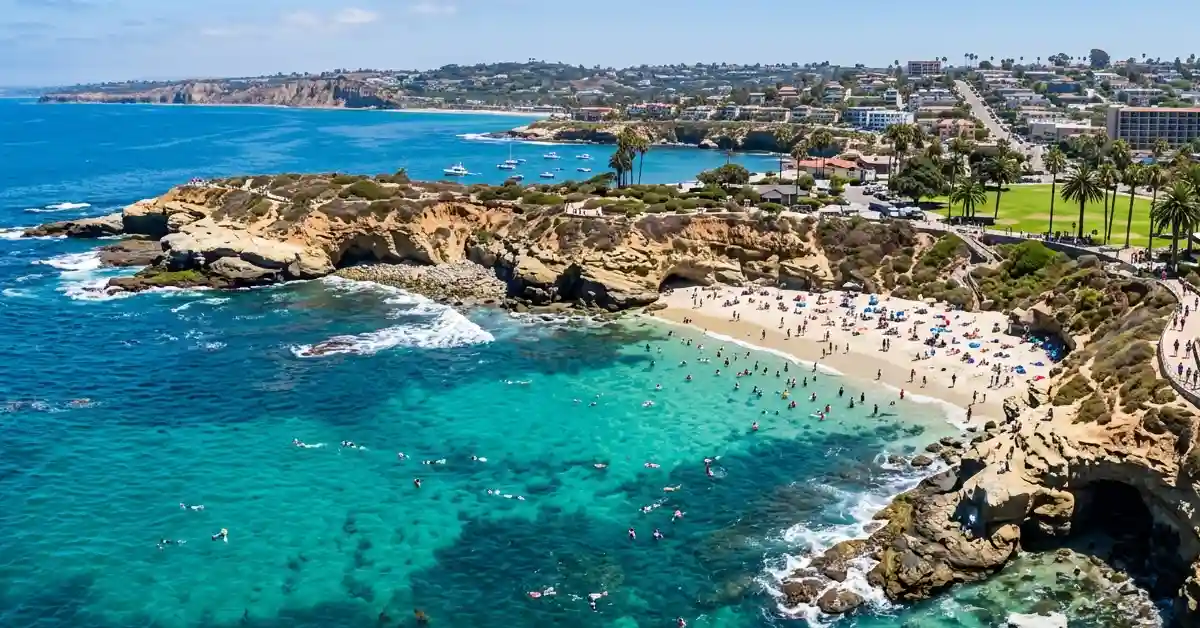 Aerial view of La Jolla Cove, a scenic addition to a San Diego travel itinerary