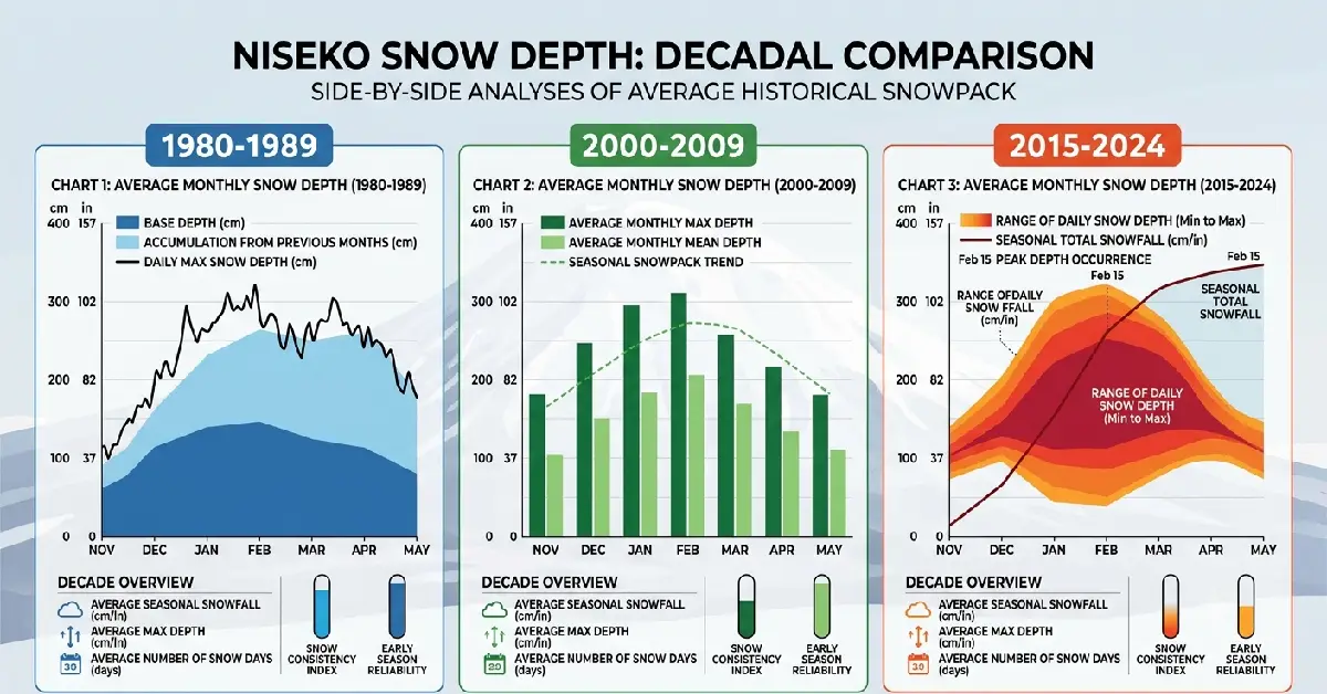 Niseko snowfall historical averages showing January peak