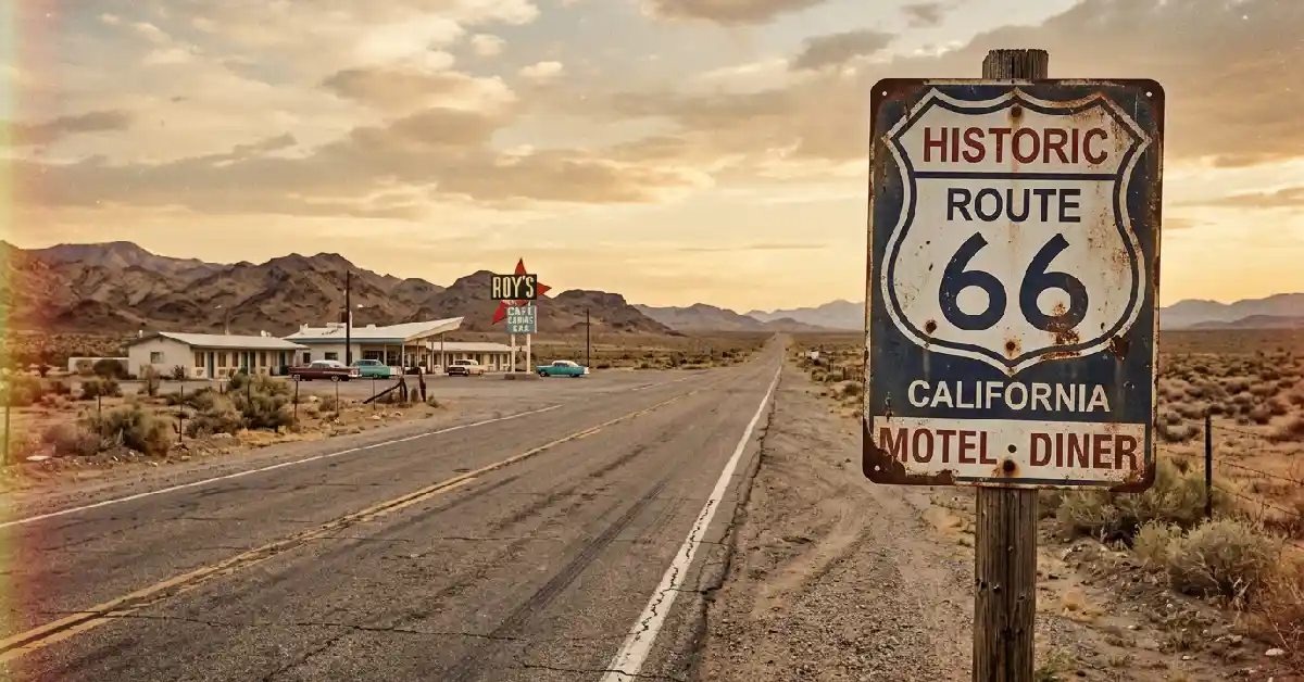Classic Route 66 highway sign along the historic Mother Road in Arizona
