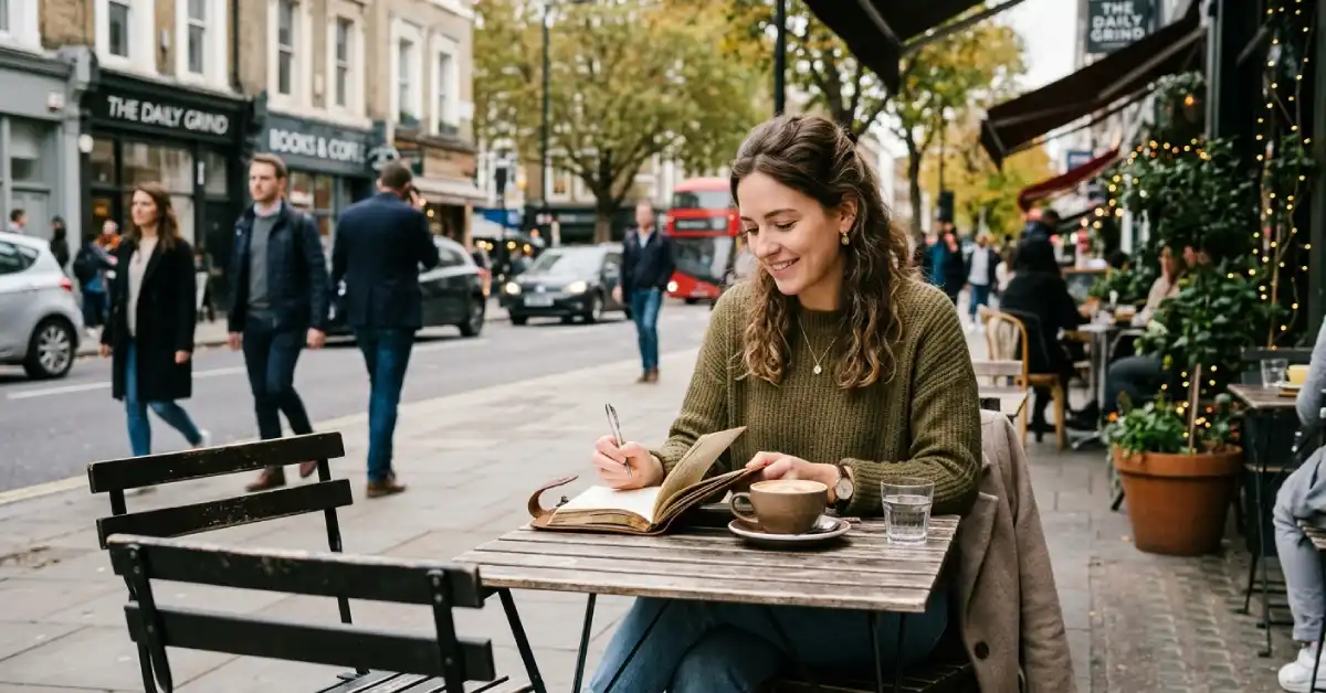 Woman enjoying a solo café moment, an example of best solo female travel USA experiences
