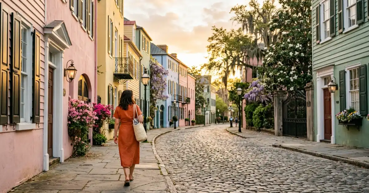Solo female traveler exploring Charleston, one of the best solo female travel USA cities