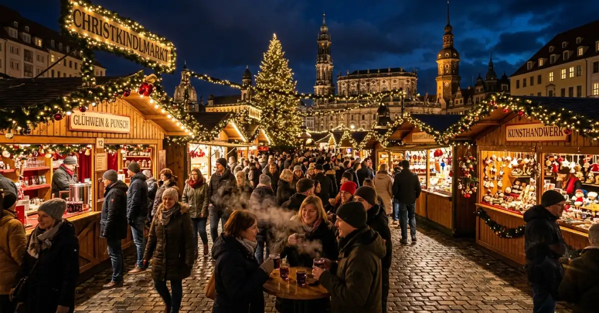 Chicago Christmas market at night, one of the best US cities to visit in winter