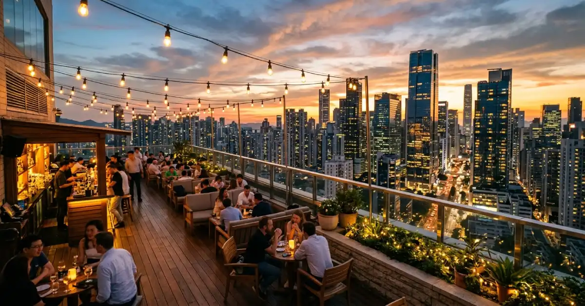 City skyline view from a rooftop, an ideal backdrop for a Chicago proposal