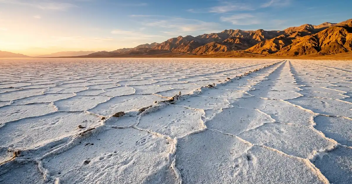 Death Valley salt flats at sunset, one of the best national parks in winter to visit in December