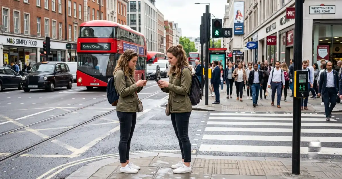Woman checking navigation app for safety while practicing solo travel USA for females