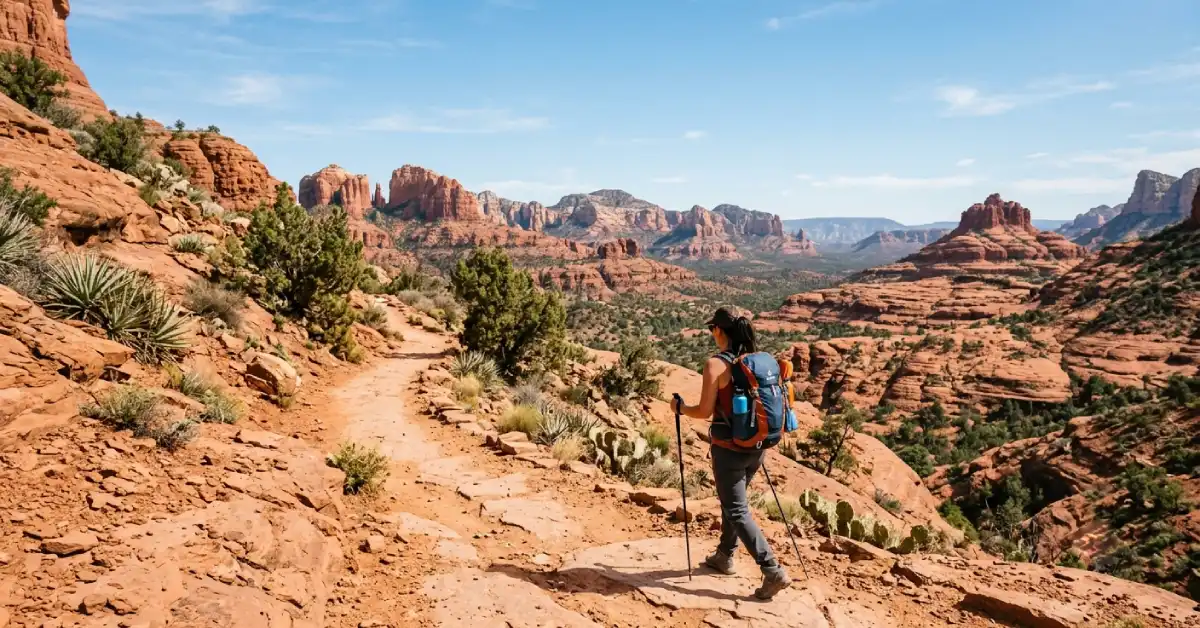 Solo travel USA women hiking the red rock trails of Sedona, Arizona