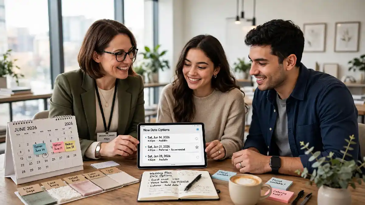 Wedding planner helping a couple handle a wedding venue cancellation in NYC